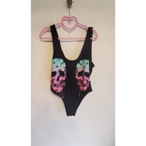 NWT Hot Topic S L Multi-Color Skull/Skeleton Cheeky One-Piece Swimsuit